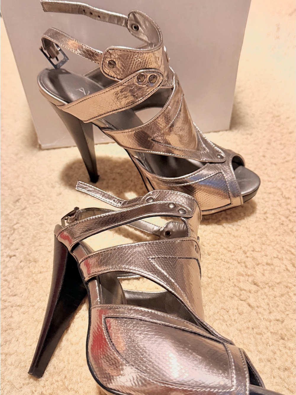 Aldo Metallic Silver Strappy High Heels